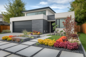 Parterre devant maison moderne : Aménagement jardin tendance
