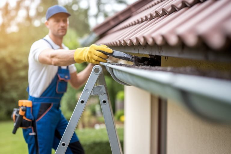 ouvrier-echelle-nettoyage-gouttiere