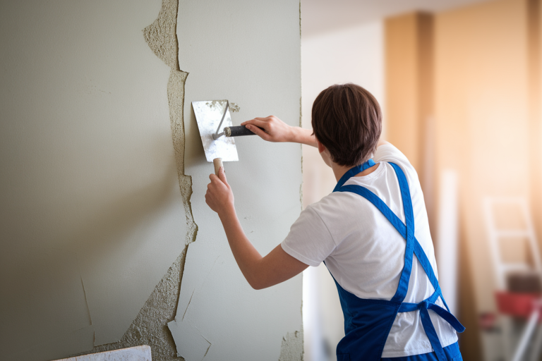 ouvrier-tablier-truelle-mur-platre