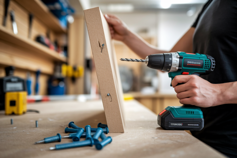 personne-perceuse-mur-platre-atelier