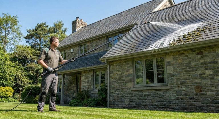 Entretien extérieur : comment nettoyer sa toiture sans monter sur le toit ?