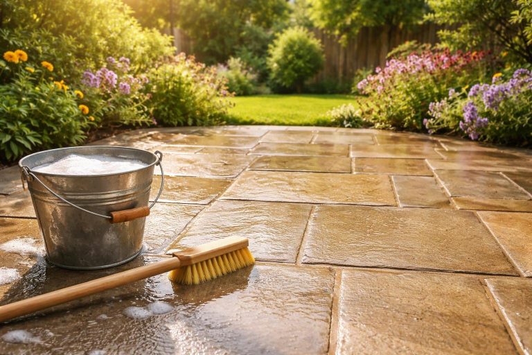 terrasse-pierre-jardin-fleurs-brosse-seau